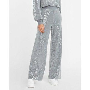 Women’s Express High Waisted Sequin Wide Leg Pant Grey Size SP